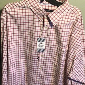 Red and White Casual Button Down Shirt with Checkered Pattern